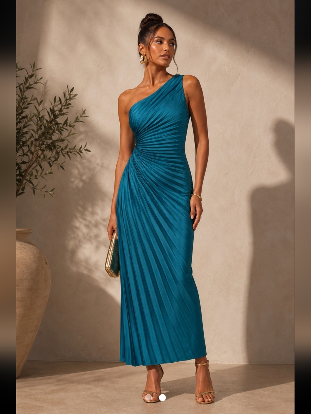 Delfi collective pleated‎ one shoulder turquoise dress